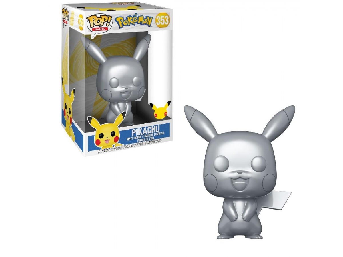 Funko Pop Pokemon 25Th Pikachu Silver Metallic - 10 Inc Büyük Boy 25cm