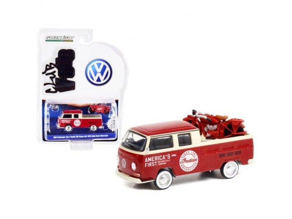 Greenlight 1968 VW Type 2 Pickup with 1920 Indian Scout Motorcycle 1-64