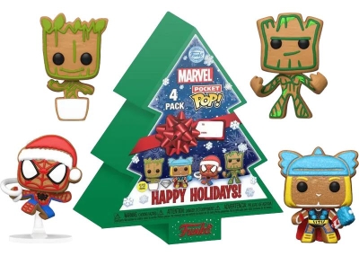 Funko Pocket Pop 4-Pack Marvel - Happy Holidays Tree Box Glows İn The Dark Diamond