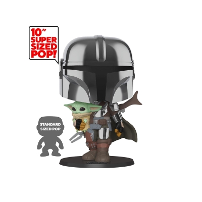 Funko Pop Star Wars - Chrome Mandalorian With The Yoda 10 Inc Büyük Boy 25 Cm