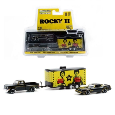 Greenlight Rocky 2 Pontiac + 1981 Chevrolet C-10 & Car Hauler 1:64