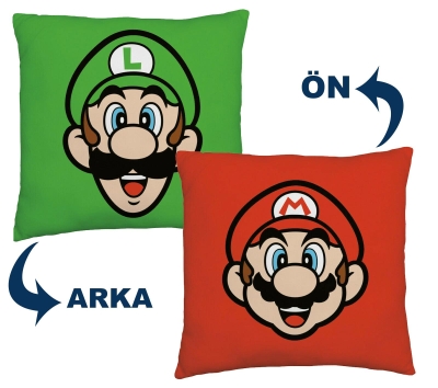 Lisanslı Mario Luigi Yastık 40x40cm Çift Taraflı