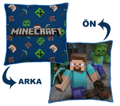 Lisanslı Minecraft Steve Yastık 40x40cm Çift Taraflı