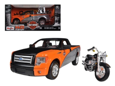 Maisto 2010 Ford F-150 STX + Harley Davidson FLSTF Fat Boy 1:24