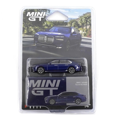 Mini GT 1/64 BMW i7 xDrive60 Tanzanite Blue Metallic Blister No:1111