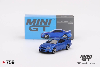 Mini Gt 1/64 Nissan Skyline Gt-r (R34) V-spec Bayside Blue No:759