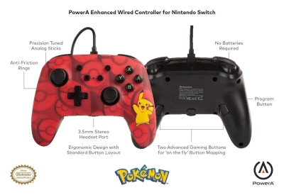 Pokemon Pikachu Kablolu Controller Lisanslı Powera